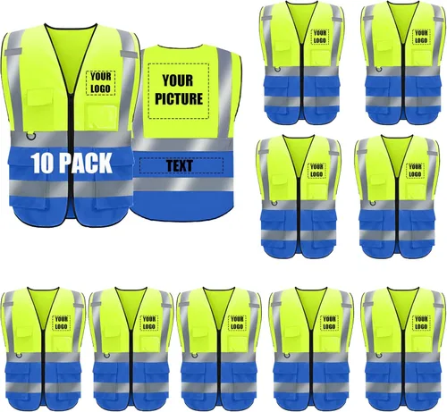 Miniatura 18 de Chaleco de seguridad con logotipo personalizado de alta visibilidad, chaleco reflectante clase 2, ropa de trabajo de construcción con 5 bolsillos