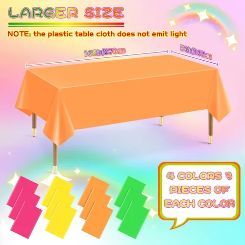 Miniatura 2 de mwellewm Paquete de 12 manteles de plástico desechables, varios manteles rectangulares de arcoíris colorido neón, a granel, suministros