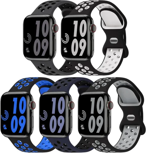5 Pack de Correas Deportivas Compatibles con Apple Watch de 44mm 45mm 46mm 42mm 41mm 40mm 38mm 49mm para Hombres Mujeres, Correa de Muñeca de