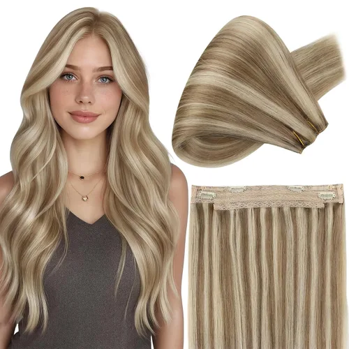 Miniatura 32 de Fshine - Extensiones de cabello humano con clip, de 16 pulgadas, con clip, color marrón chocolate, mezcla de rubio caramelo, extensiones de cabello