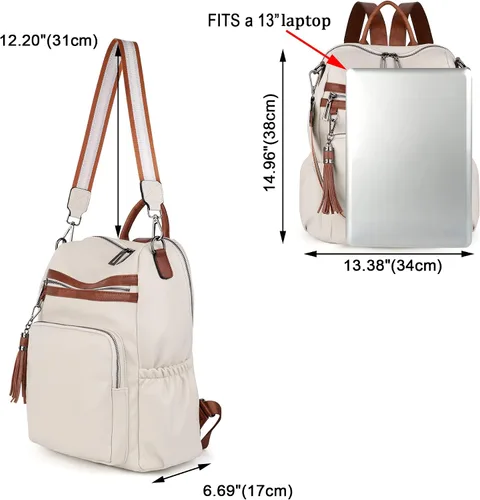 Miniatura 9 de UTO Mochila de cuero vegano para mujer, diseño de moda, convertible con borla, para viajes, con borla