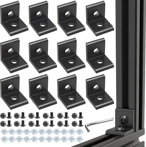 Miniatura 11 de Juego de 20 conectores de perfil de extrusión de aluminio de la serie 2020, 20 soportes de esquina, con 40 tuercas en T y tornillo hexagonal M5×8