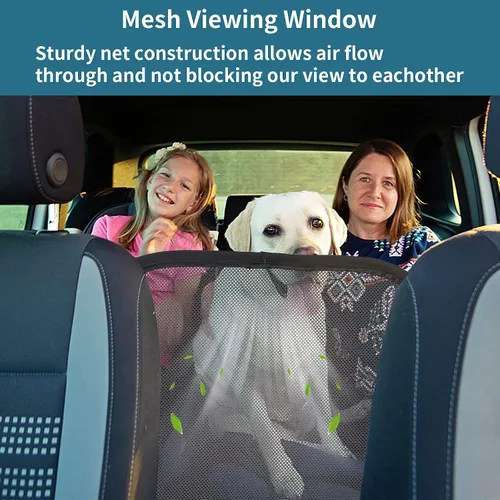 Miniatura 7 de Petsfit Barrera de coche para perro, barrera para mascotas, malla para asiento trasero de perro con cuerda de ajuste y gancho, adecuada
