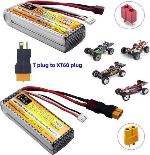 Miniatura 3 de 1PCS 7.4V 35C 3500mAh T Plug XT60 Plug Batería de litio para WLTYOS 104001 144010 144001 124007 124016 124017 124018 124019 MJX 14301 14301 144014