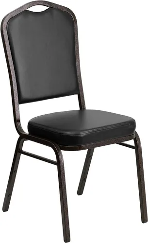 Miniatura 25 de Flash Furniture HERCULES Series - Silla apilable para banquetes con respaldo de corona en tela negra con estampado, marco de vena plateada Tela
