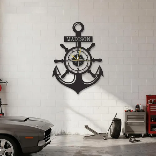 Miniatura 14 de Reloj de pared de metal personalizado, árbol de la vida, letrero de metal con nombre de familia, reloj rústico con número romano para sala de estar