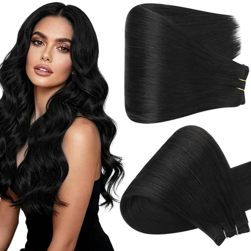 Miniatura 28 de Full Shine Extensiones de cabello humano, 18 pulgadas, mechones de trama, color #2 castaño oscuro, 3.5 onzas, cabello Remy para coser, doble trama