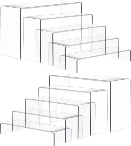 Miniatura 10 de Anglelife 8 Piezas Elevadores de Exhibición Grandes, Estante Rectangular Transparente de Mesa de 4" de Ancho para Mostrar Coleccionables, Soporte