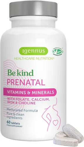 Igennus Multivitamínico prenatal metilado para mujeres, folato para MTHFR, alta absorción, puro y limpio, hierro suave, colina, calcio y magnesio,
