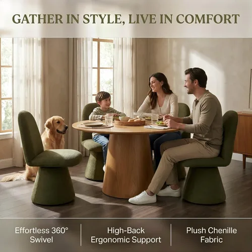 Miniatura 5 de DUOMAY Juego de 2 sillas de comedor giratorias de 360°, modernas de mediados de siglo, tapizadas con respaldo alto, base giratoria silenciosa, silla