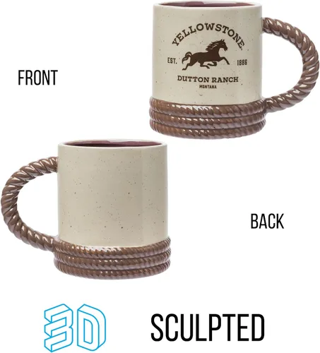 Miniatura 2 de Silver Buffalo Yellowstone Dutton Ranch Montana Rope - Taza de cerámica esculpida en 3D, 20 onzas Rancho Dutton de Yellowstone