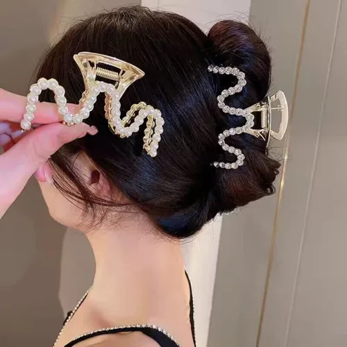 Miniatura 2 de Pinzas para el Cabello con Diamantes de Imitación, Textention Pinzas de Garra con Perlas de 3.4 Pulgadas para Cabello Grueso, Sujetadores