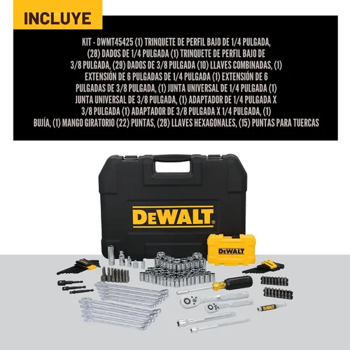 Miniatura 2 de DEWALT Juego de herramientas mecánicas de 142 piezas, accionamiento de 1/4 pulgadas y 3/8 pulgadas, SAE y métrico (DWMT45425)