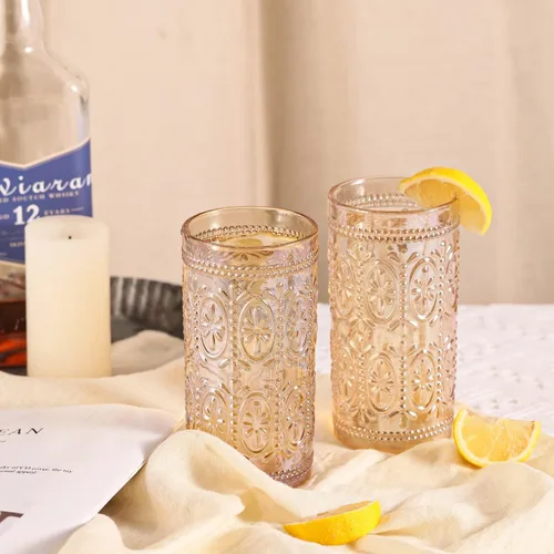 Miniatura 3 de abrwyy Juego de cristalería ámbar de 4 vasos vintage para beber, vasos de vidrio resistentes de 12 oz ámbar, vaso Old Fashioned, juego de vasos