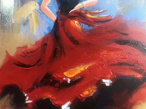 Miniatura 3 de Wieco Art Falda voladora abstracta bailando gente al óleo sobre lienzo, arte de pared para sala de estar, dormitorio, decoración del hogar