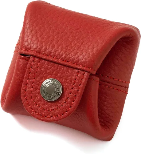 Miniatura 13 de Cockatoo Monedero de cuero genuino para cambio, mini billetera con bolsillo a presión para hombres y mujeres, Rojo (Aurora Red), Casual