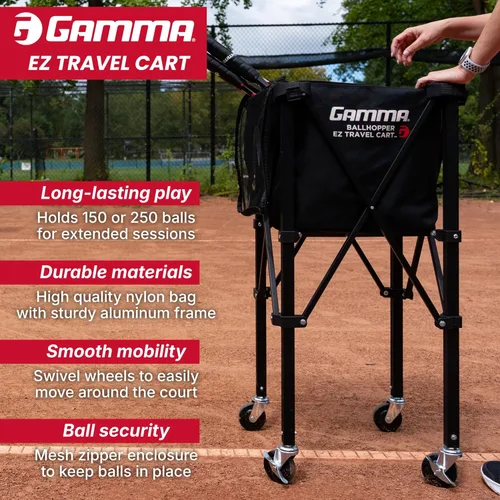 Miniatura 2 de GAMMA Sports EZ Travel Cart, Tennis & Pickleball Hopper, Padel, Portable Compact Design, Sturdy Lightweight Construction, EZ Bags, 150 or 250