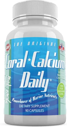 Daily Health, Coral Calcium Pure Okinawa - Suplemento de grado marino con 72 oligominerales - 1475 mg, 90 cápsulas vegetales (suministro de 1 mes)