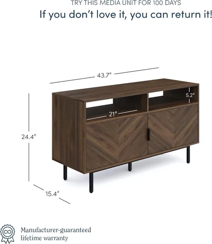 Miniatura 4 de Nathan James Mina - Soporte moderno de TV, gabinete de entretenimiento, consola con puertas de almacenamiento de ratán natural, detalles de latón