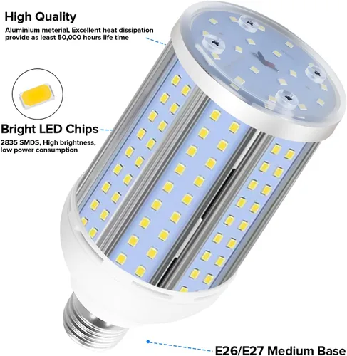 Miniatura 4 de HJFF Bombilla LED equivalente a 500 W, 8750 lúmenes, 60 W, 6000 K, luz blanca fría E26/E27, base media, bombilla de maíz para exteriores