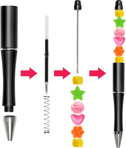 Miniatura 3 de jiebor 50 bolígrafos de cuentas de plástico negros con tinta negra de bola DIY lindos y geniales para bricolaje, regalo de boda, graduación