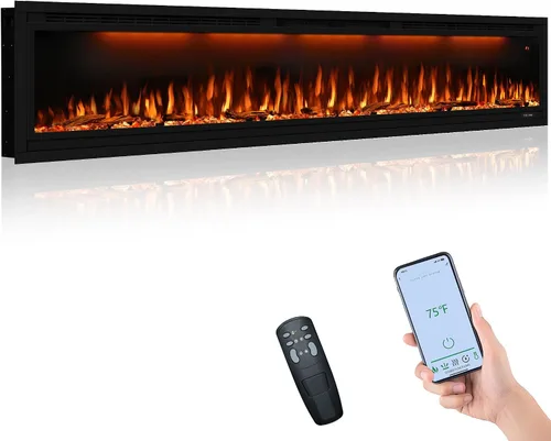 Miniatura 18 de Valuxhome Inserto de chimenea eléctrica empotrada de 40 pulgadas y montado en la pared con aplicación, toque de pantalla y control remoto, 13