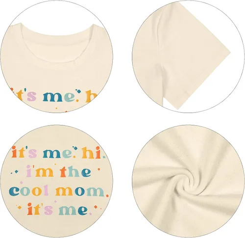 Miniatura 8 de Camiseta casual con texto en inglés "It's Me,Hi,I'm The Cool Mom,It's Me" para mujer