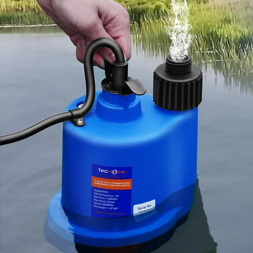 Miniatura 6 de Bomba de agua TecHome, bomba de transferencia de agua de 115V 1/10HP 330GPH, con interruptor de encendido/apagado y kit de manguera de succión.
