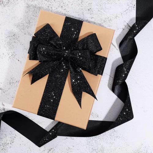 Miniatura 6 de LOYIM Cinta negra con purpurina de 20 yardas, cinta brillante con borde cortado para envolver regalos, manualidades, coronas, Navidad, árboles