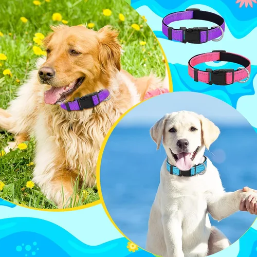 Miniatura 6 de 6 piezas de collar reflectante para perro, suave, acolchado, transpirable, ajustable, de nailon para mascotas, con hebilla de bloqueo de seguridad