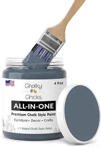 Miniatura 140 de Chalky Chicks - Pintura mate a la tiza, no requiere lijado, 4 onzas líquidas, color gris oscuro (Gun Metal Gray), para muebles, pintura sin Gris