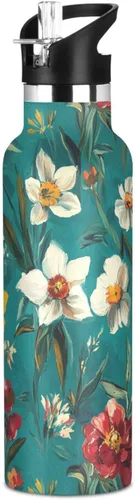 Miniatura 11 de Autumn Flowers Carnation Cactus Amaryllis Brown Leak Proof & BPA Free Sport Insulated Water Bottle With Straws Leak-proof Double-Wall Insulation for