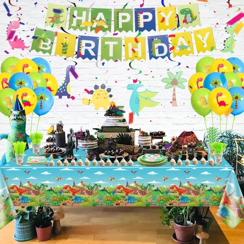 Miniatura 3 de 4 manteles de dinosaurio para decoración de fiesta de dinosaurios, suministros de fiesta de dinosaurios de 86 x 51 pulgadas, mantel rectangular