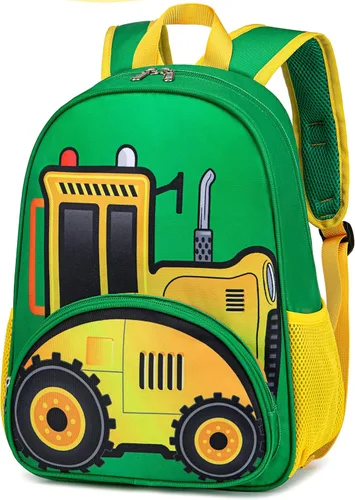 Miniatura 9 de BTOOP Mochila para niños y niñas, mochila con clip para el pecho, Tractor-verde, Mochilas Daypack