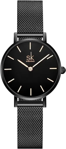 SK - Reloj minialista ultrafino para mujer, simple con dos manecillas, correa de cuero