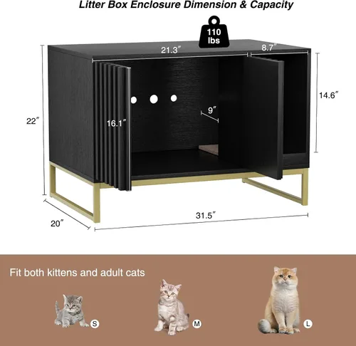 Miniatura 4 de Halitaa Caja de Arena para Gatos, Mueble Moderno de Caja de Arena para Gatos Caja de Arena Oculta con Almohadilla para Rascar, Mesa Auxiliar Casa