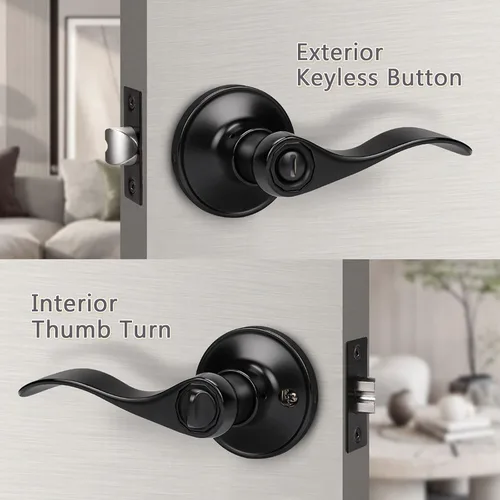 Miniatura 2 de KNOBWELL Paquete de 8 pomos de puerta color negro mate para interiores para dormitorio/baño, manijas de puerta de privacidad con cerradura de giro