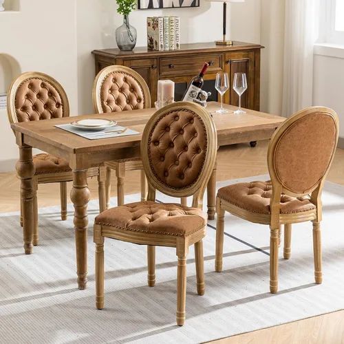 Miniatura 4 de ODUSE-DAILY French Country - Juego de 2 sillas de comedor de color caramelo, sillas de cocina y comedor, sillas de cocina de piel sintética, Ámbar