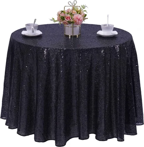 Mantel redondo de lentejuelas negras de 90 pulgadas con purpurina brillante para mesas redondas, bodas, fiestas de cumpleaños, bailes, Navidad,