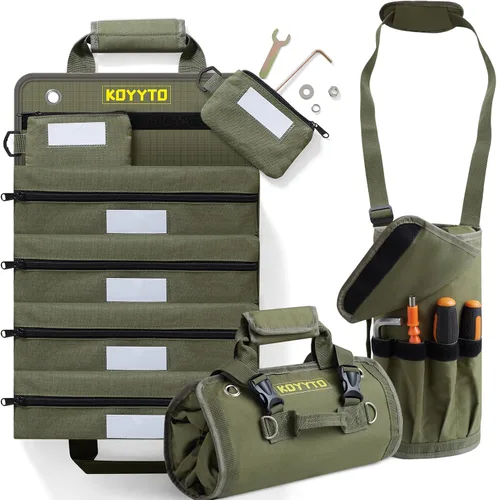 Miniatura 8 de Bolsa Enrollable Premium para Herramientas - Organizador y Almacenamiento de Bolsa de Herramientas Pequeña de Servicio Pesado con Bolsas Marrón