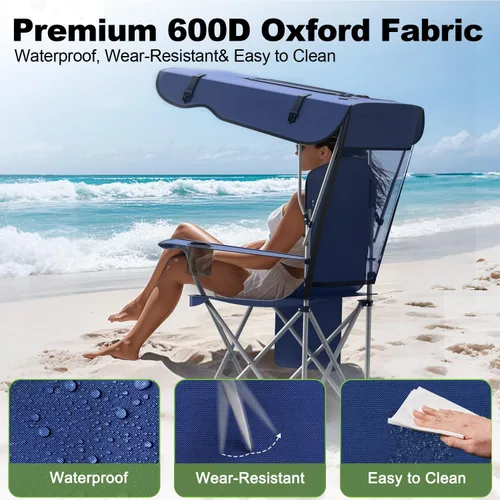 Miniatura 5 de VTOY Silla de camping portátil con dosel, silla plegable con toldo, silla Oxford 600D duradera para camping, playa, picnic, pesca y deportes 1