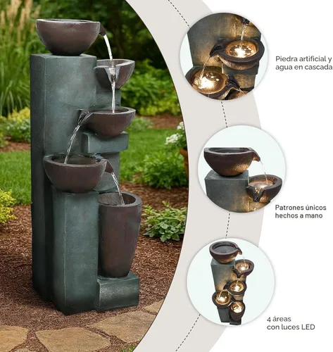 Miniatura 4 de Naturefalls Fuente de agua y cascadas para exteriores de 39.7 pulgadas de alto, fuente de jardín grande con luces LED, 5 niveles en cascada, fuentes