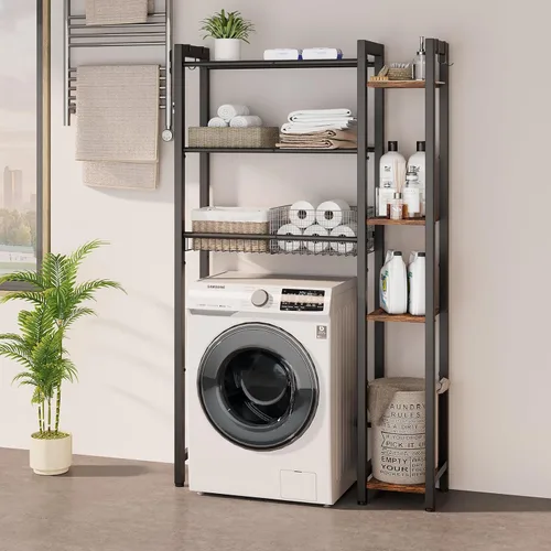 Miniatura 7 de Almacenamiento sobre el inodoro con estante lateral, organizador de baño de 7 niveles con estante ajustable y cesta de drenaje y 4 ganchos, ahorro