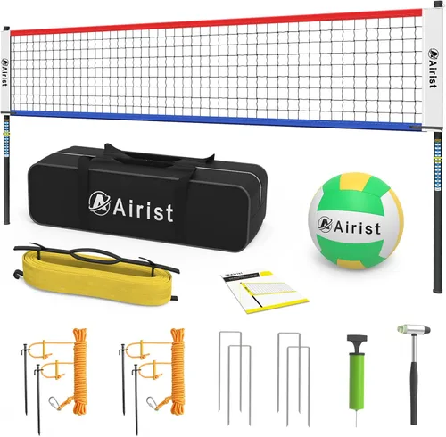 Miniatura 8 de Juego de red de voleibol portátil, juego de redes profesionales de voleibol para patio trasero y playa, red de voleibol al aire libre con postes