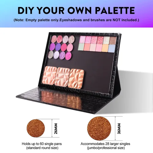 Miniatura 3 de Paleta de maquillaje magnética vacía grande con soporte plegable (capacidad para 60 sartenes estándar) – Estuche organizador profesional de sombra