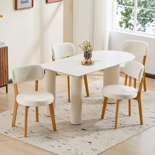 Miniatura 16 de Furniliving Juego de 2 sillas de comedor de madera de roble, silla de cocina tapizada de tela de lino moderna de mediados de siglo, sillas de Beige
