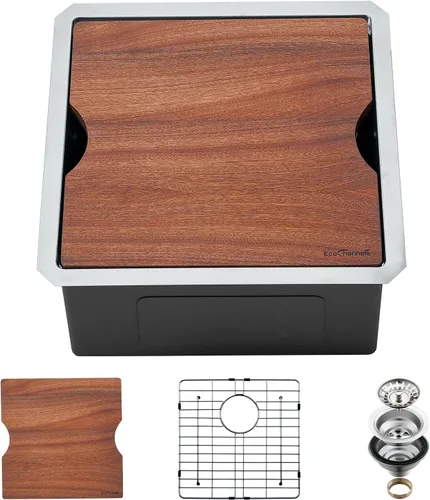 Miniatura 13 de Fregadero de cocina de montaje inferior, fregadero de cocina de 21 x 19 pulgadas, fregadero de cocina de acero inoxidable calibre 16, fregadero