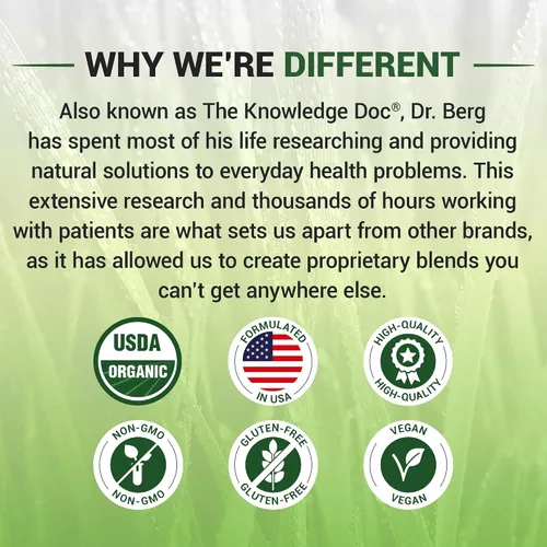 Miniatura 9 de Dr. Berg - Superalimento en polvo verde orgánico certificado por USDA (60 porciones), fabricado con pasto de trigo crudo, clorofila, minerales traza