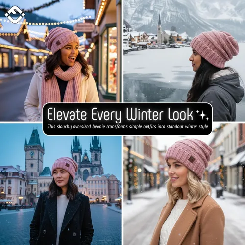 Miniatura 330 de Funky Junque Gorro de moda de punto trenzado de talla extragrande, grueso, abrigado, suave y holgado