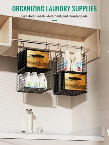 Miniatura 6 de Organizador colgante de armario con cajones, organizadores de armario de metal de 4 niveles y almacenamiento con 4 ganchos para colgar, 4 ganchos
